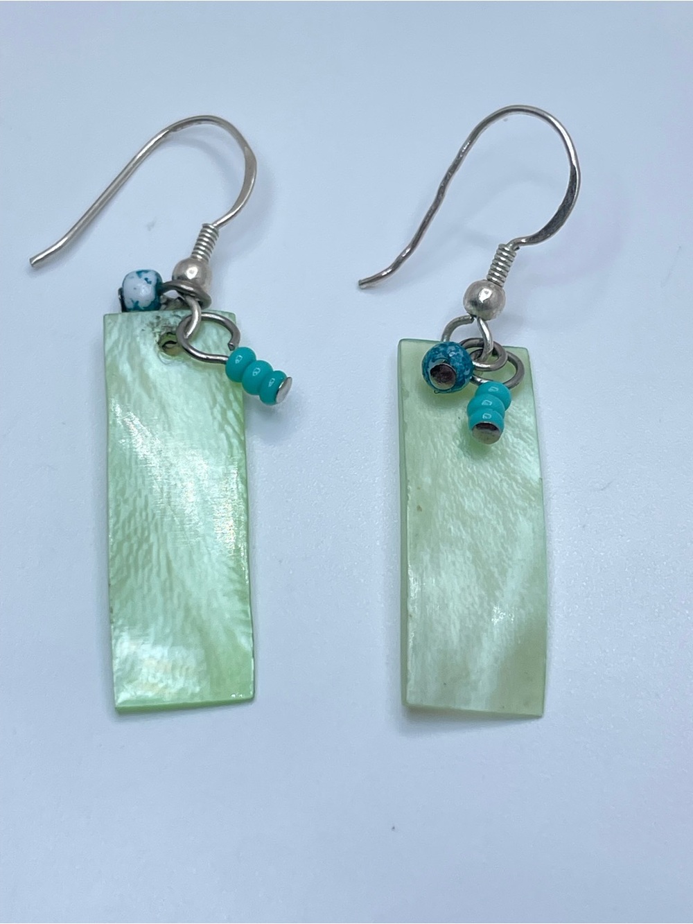 925 Sterling Silver Green Mother of Pearl Boho Dangle Earrings Minimalist
